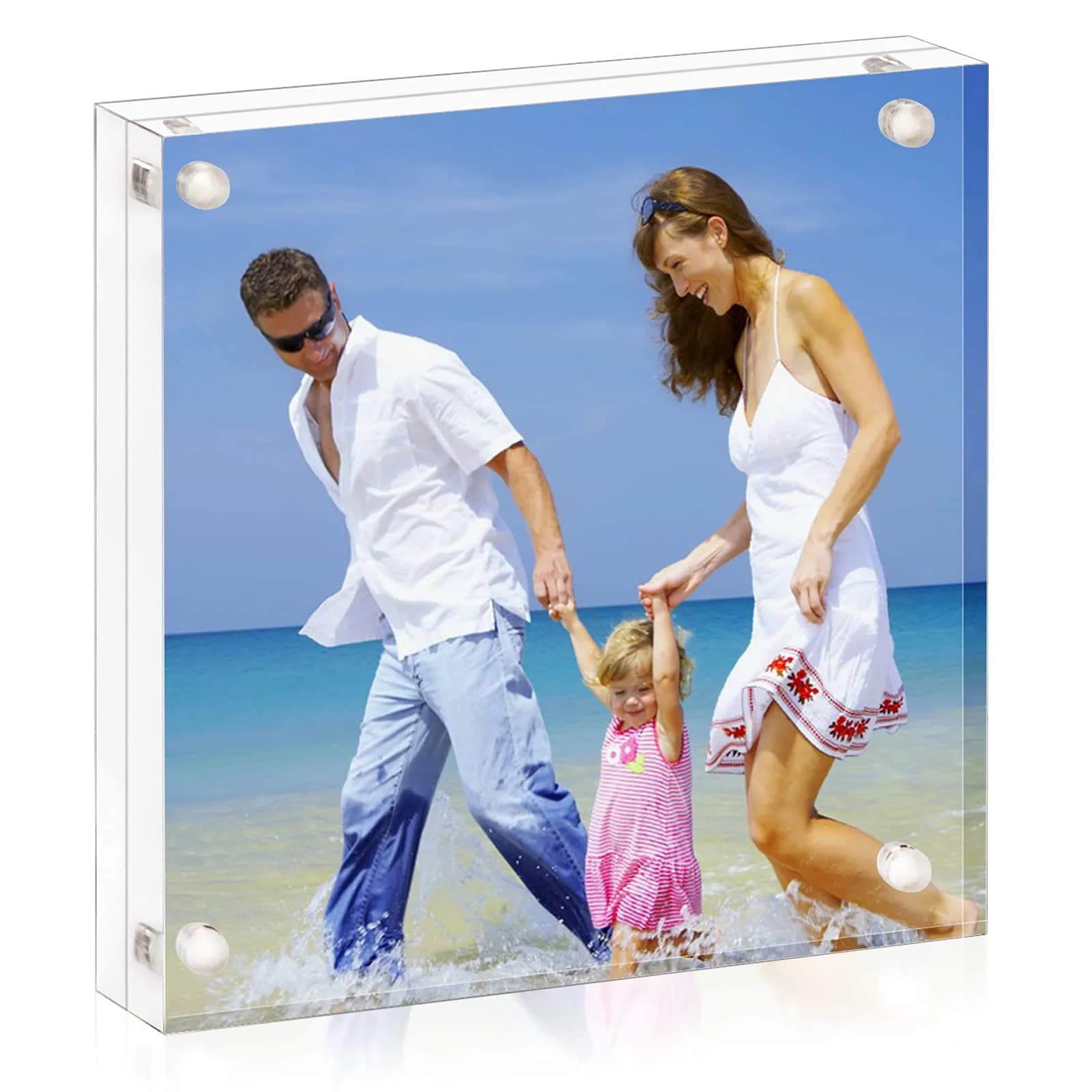 AMEITECH Clear Acrylic Magnetic Picture Frame 15.2cm x 10.2cm (4x6 inch) | Double-Sided Display for Desktop — 4 x 4 inch