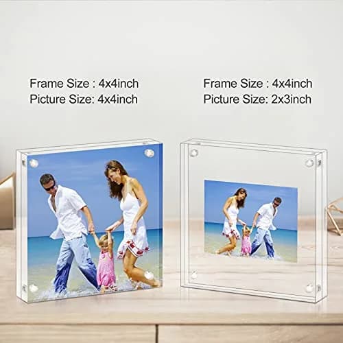AMEITECH 4x4 inch (10x10 cm) Clear Acrylic Magnetic Picture Frame | Double-Sided Display thumbnail 4