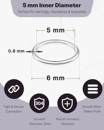 Uniclife 6 mm Silver Jump Rings 1000 PCS | Jewelry Making Open Loops for DIY Crafts thumbnail 2