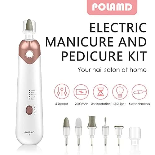 POLAMD Professional Electric Nail Drill Machine White | 5 Speeds Cordless Hand Foot Care Tool thumbnail 2