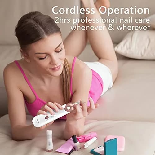 POLAMD Professional Electric Nail Drill Machine White | 5 Speeds Cordless Hand Foot Care Tool thumbnail 3
