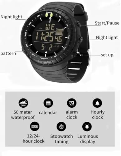 ManLinKei Digital Sports Watch, Military Waterproof Tactical Watch for Men, 1.97in thumbnail 6