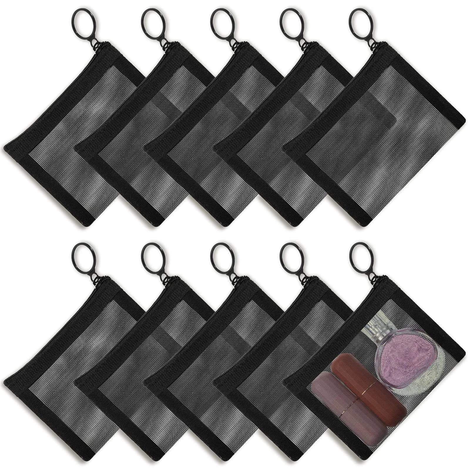 Frienda 10 Pcs Small Mesh Zipper Bags 7.6cm x 10.2cm (3 x 4 Inch) | Grey Cosmetic Travel Pouches — Black / 5 x 4 Inch