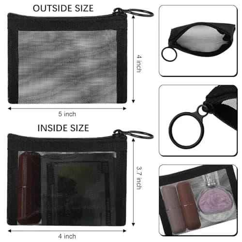 Frienda 10 Pcs Small Mesh Bags with Zipper, 12.7cm x 10.16cm (5" x 4") | Reusable Nylon Cosmetic Pouch with Keychain thumbnail 2