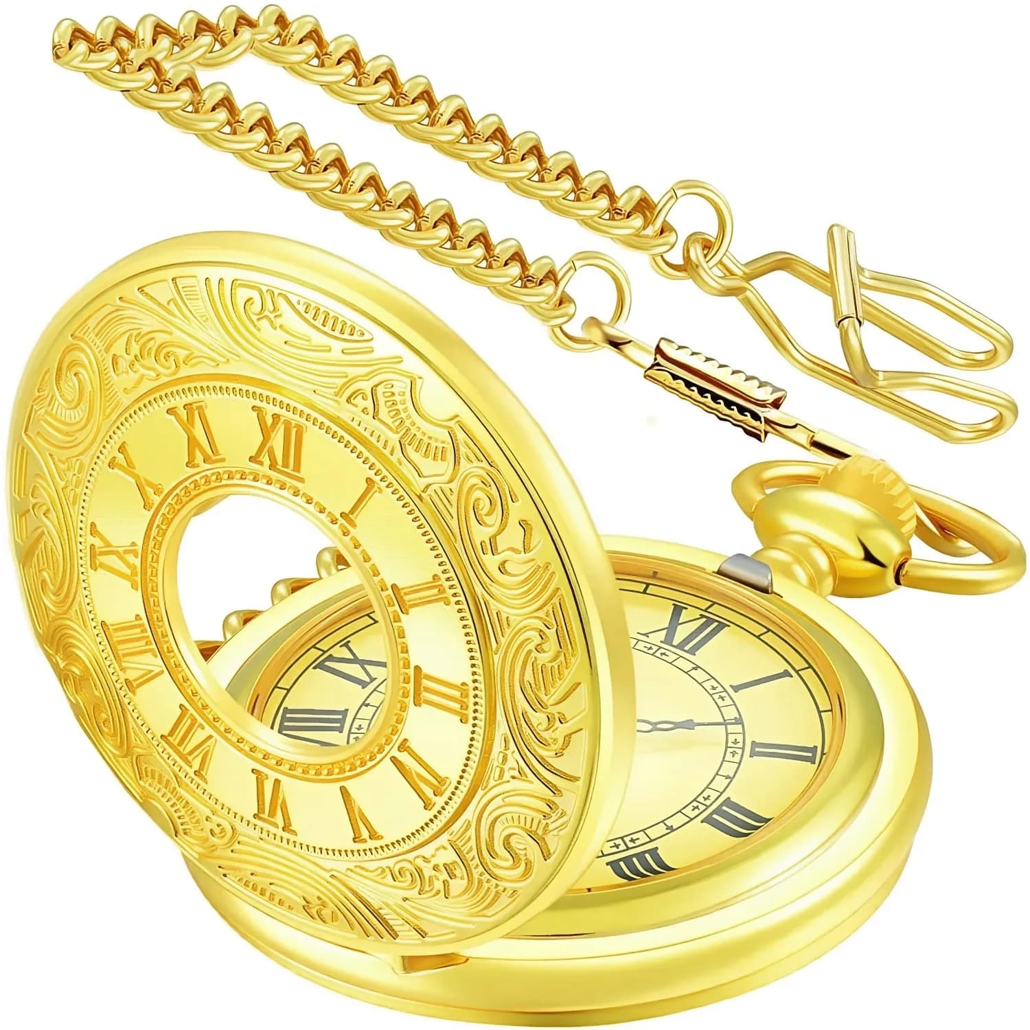 LYMFHCH Vintage Roman Numeral Pocket Watch with Chain | 46mm Case Diameter