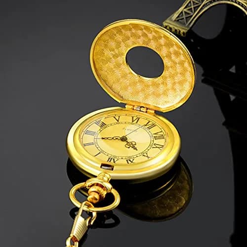 LYMFHCH Vintage Roman Numeral Pocket Watch with Chain | 46mm Case Diameter thumbnail 4