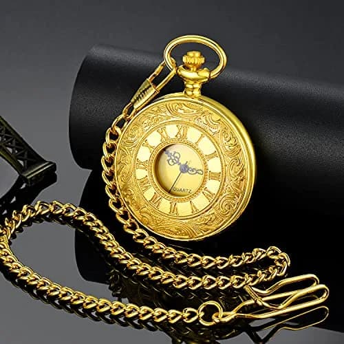 LYMFHCH Vintage Roman Numeral Pocket Watch with Chain | 46mm Case Diameter thumbnail 2
