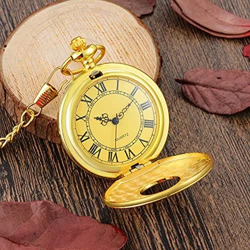 LYMFHCH Vintage Roman Numeral Pocket Watch with Chain | 46mm Case Diameter thumbnail 3