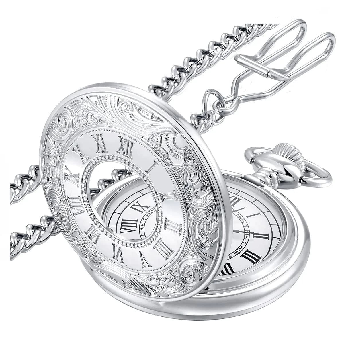 LYMFHCH Vintage Pocket Watch Roman Numerals Scale Quartz Pocket Watch with Chain | 46mm Case