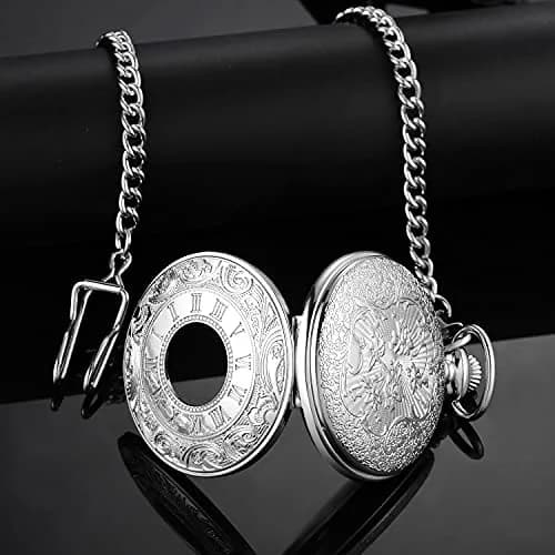 LYMFHCH Vintage Pocket Watch Roman Numerals Scale Quartz Pocket Watch with Chain | 46mm Case thumbnail 5