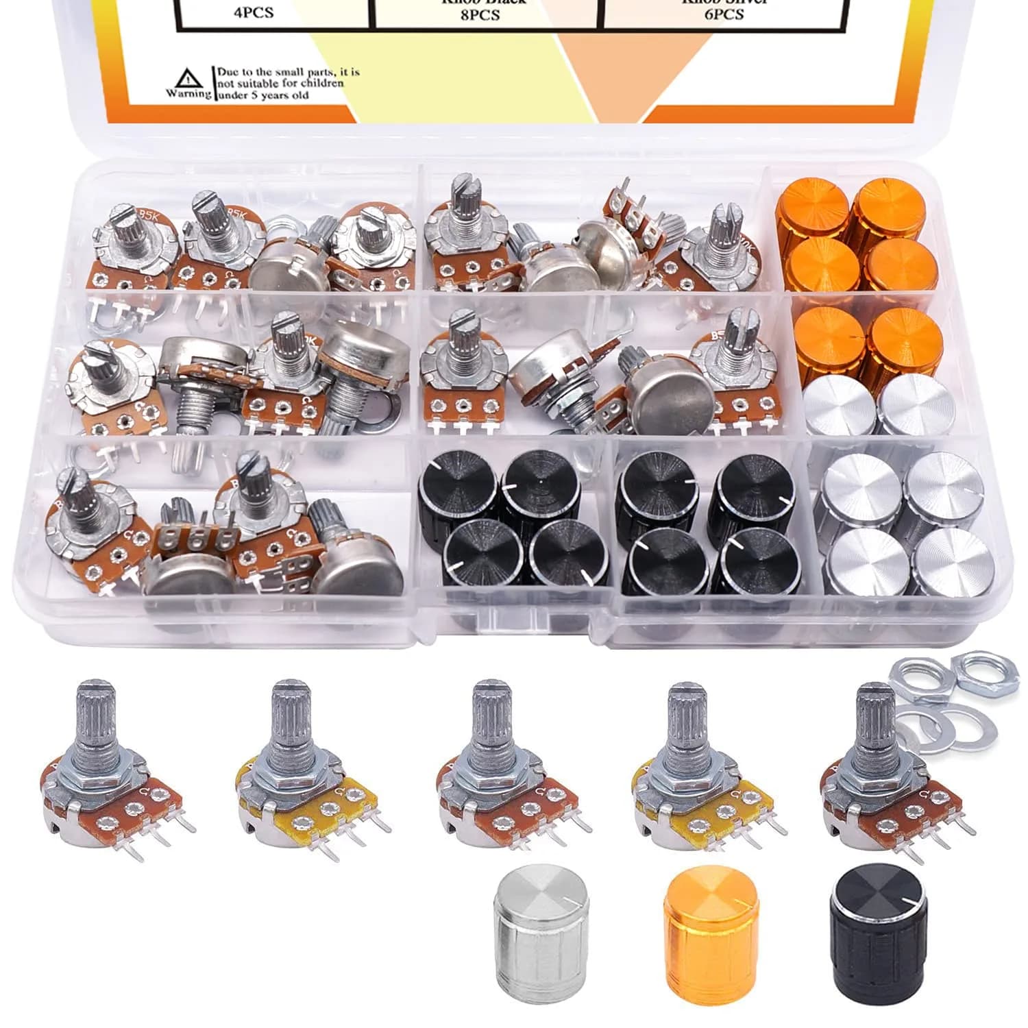 Taiss Potentiometer Kit 80PCS | Single Linear Taper Rotary Audio Components for Audio & Household Use