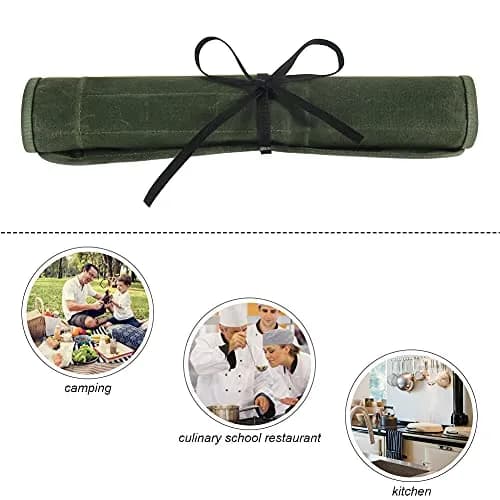 JOINDO Waxed Canvas Chef Knife Roll Bag with 6 Slots (Green) | Heavy Duty Kitchen Knife Pouch Holder thumbnail 5