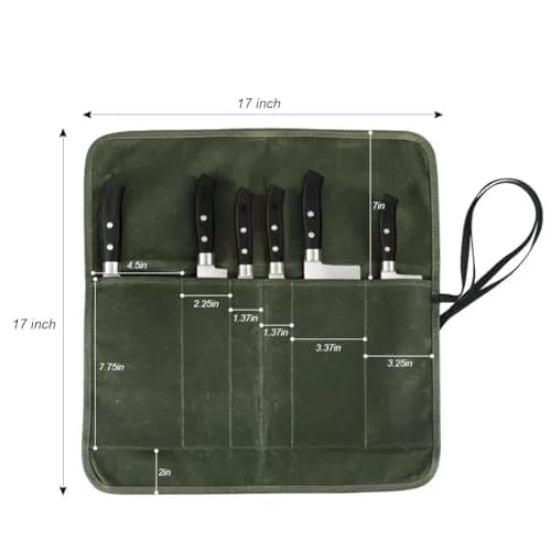 JOINDO Waxed Canvas Chef Knife Roll Bag with 6 Slots (Green) | Heavy Duty Kitchen Knife Pouch Holder thumbnail 3