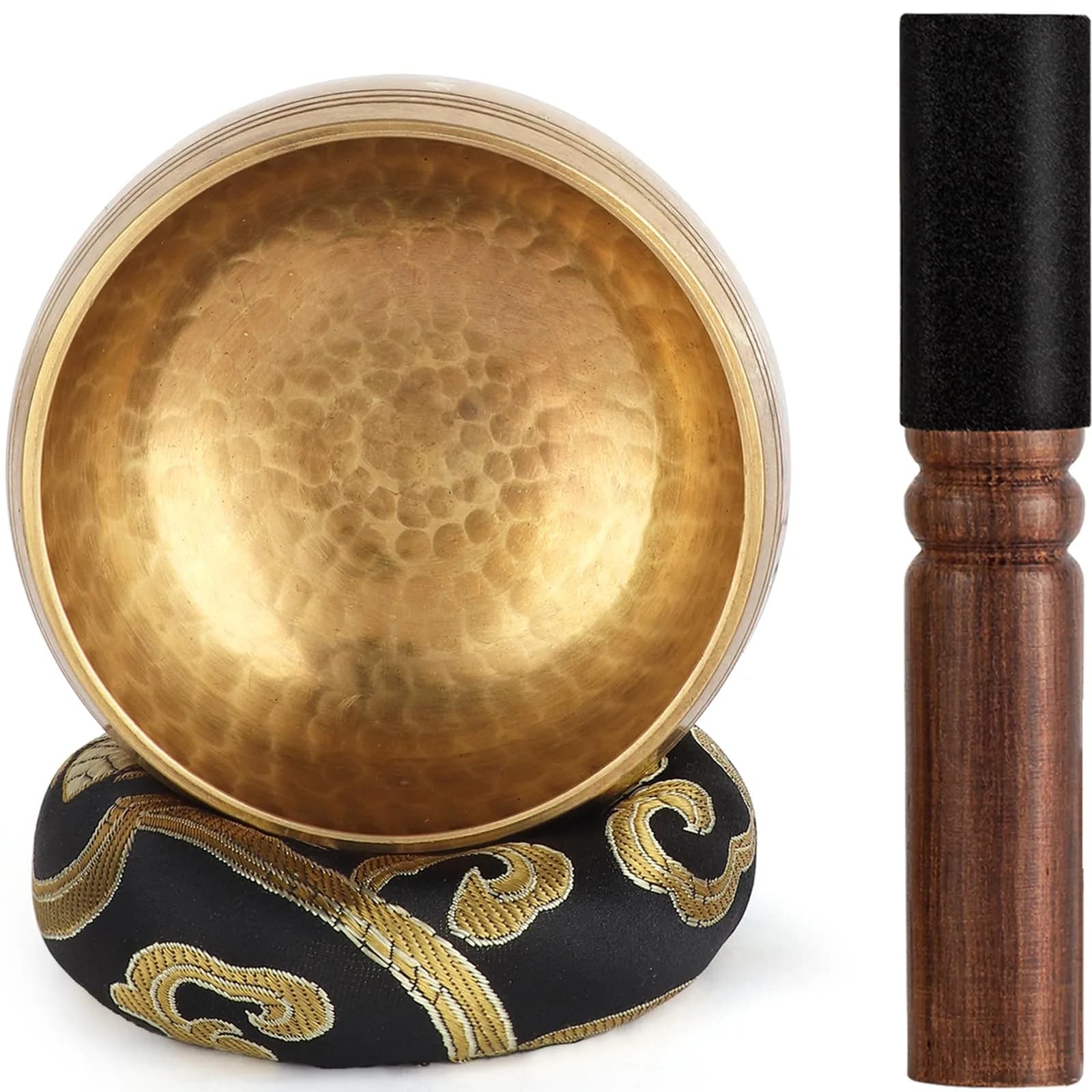 Relaehih Tibetan Singing Bowl Set 5 Inch | Authentic Nepal Hand-Hammered Meditation Chakra Sound Bowl with Mallet & Cushion — Black