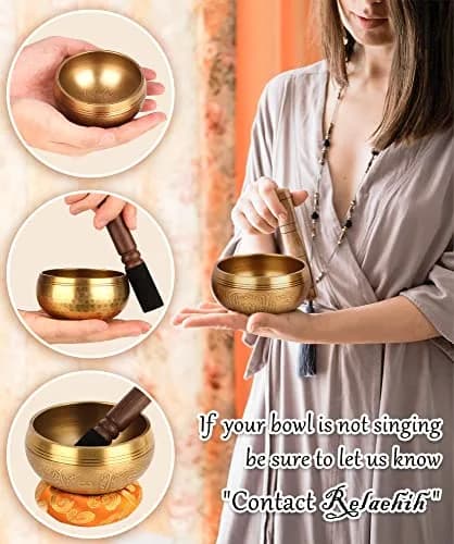 Relaehih Tibetan Singing Bowl Set 8.2 cm (3.15 Inch) | Hand-Hammered Nepal Meditation Chakra Sound Bowl thumbnail 3