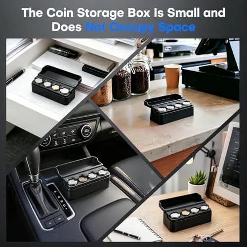 SINGARO Coin Holder for Car, Coin Change Organizer Compatible with Coins of Different Sizes, Dash-Mounted Holder Suitable for Most Cars, Trucks (Black) | Modern, Water-Resistant thumbnail 6