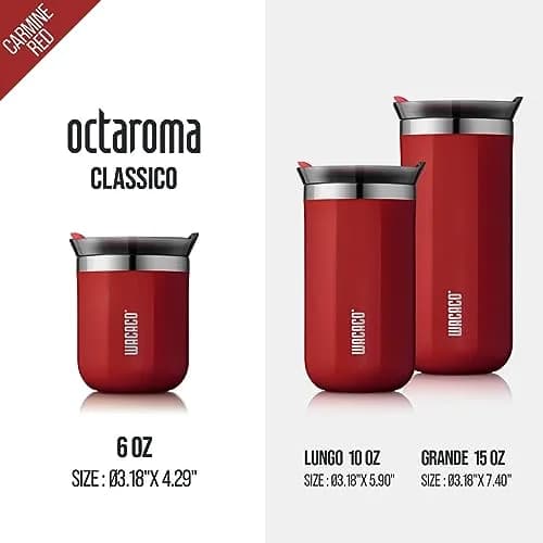 WACACO Octaroma Classico Vacuum Insulated Coffee Mug 180ml (6 fl oz) | Carmine Red Travel Tumbler thumbnail 5