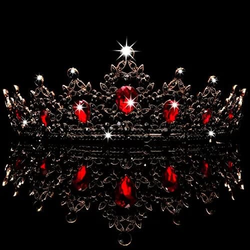 CAVETEE Black Crown for Women Halloween Party Favors 15cm | Luxurious Red Rhinestones Tiara thumbnail 5