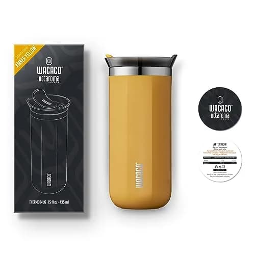 WACACO Octaroma Grande Vacuum Insulated Coffee Mug 435ml (15 fl oz) | Amber Yellow Travel Tumbler with Leak-Proof Lid thumbnail 7