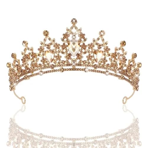 CAVETEE Champagne Gold Crowns for Women 15cm x 5.8cm | Luxurious Baroque Queen Tiara thumbnail 1