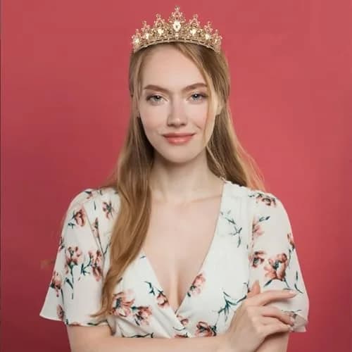 CAVETEE Champagne Gold Crowns for Women 15cm x 5.8cm | Luxurious Baroque Queen Tiara thumbnail 4