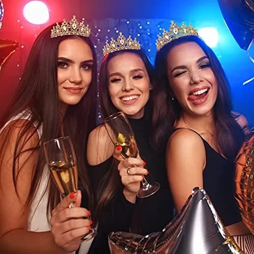 CAVETEE Champagne Gold Crowns for Women 15cm x 5.8cm | Luxurious Baroque Queen Tiara thumbnail 5