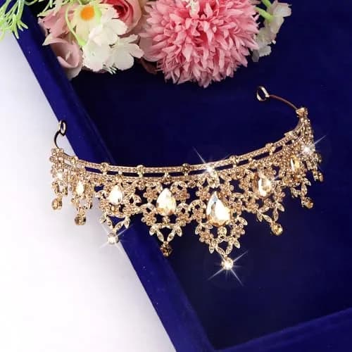 CAVETEE Champagne Gold Crowns for Women 15cm x 5.8cm | Luxurious Baroque Queen Tiara thumbnail 6