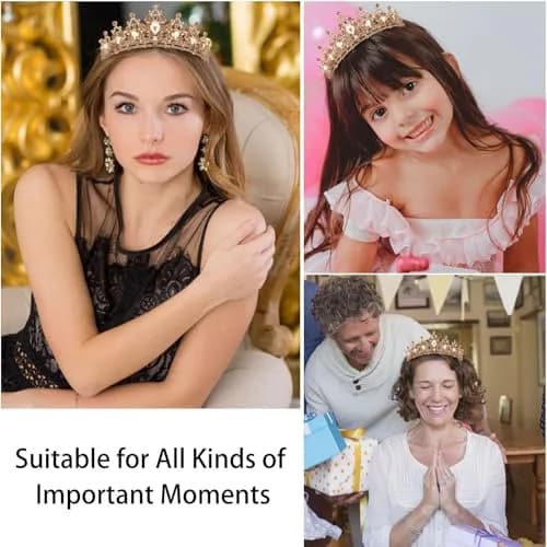 CAVETEE Champagne Gold Crowns for Women 15cm x 5.8cm | Luxurious Baroque Queen Tiara thumbnail 7