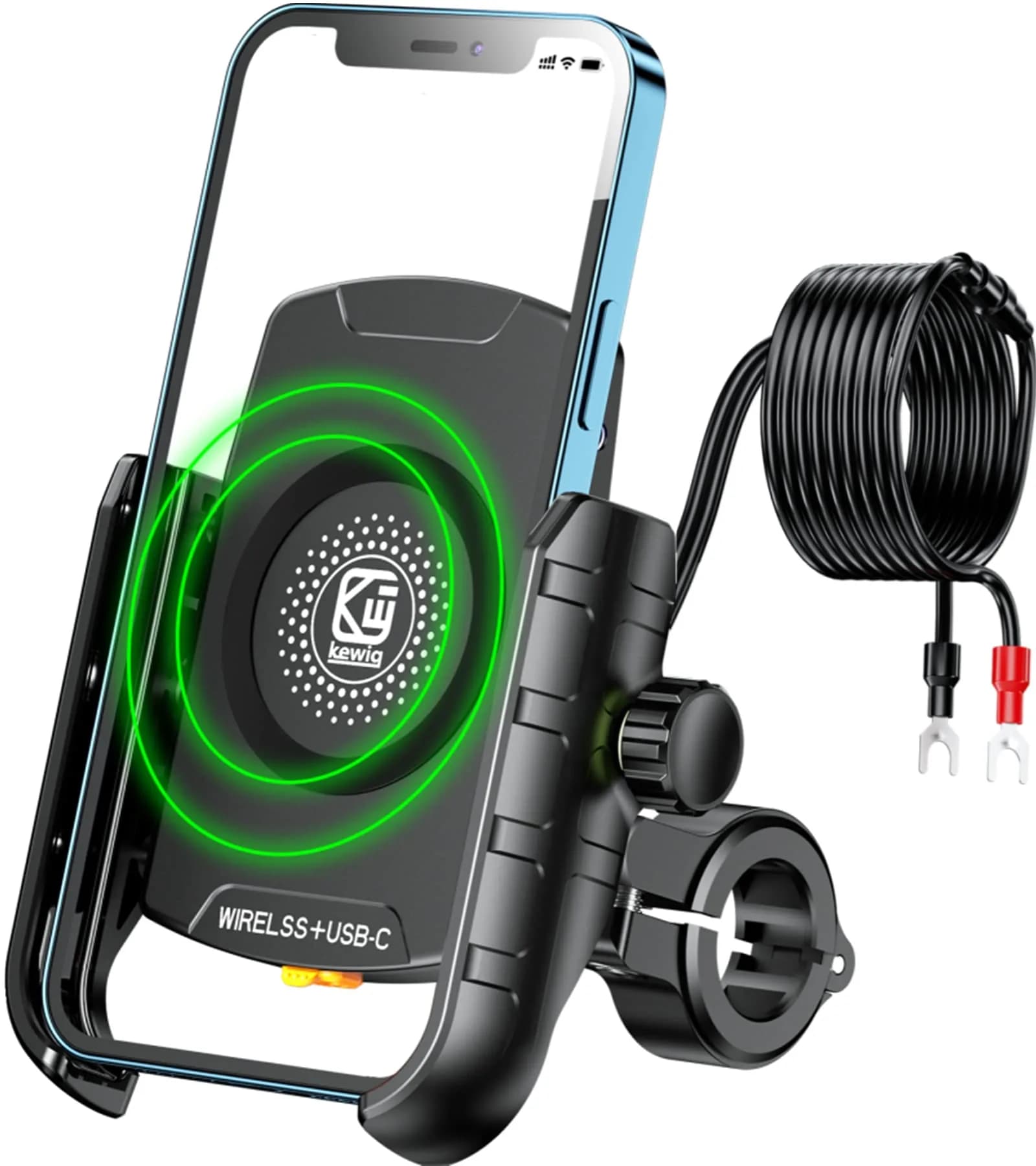 BRCOVAN Motorcycle Phone Mount Holder with Wireless & USB-C Charger 310g (0.68lb) | IP66 Waterproof, 15W Wireless & 20W PD Charging