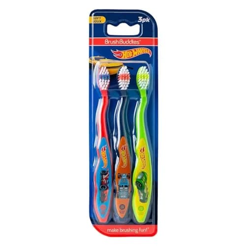 Brush Buddies Hot Wheels Manual Toothbrushes for Kids 3 Pack | Soft Bristles, Fun Multi-Colored Designs, Anti-Slip Handles, Perfect for Toddlers & Travel thumbnail 1