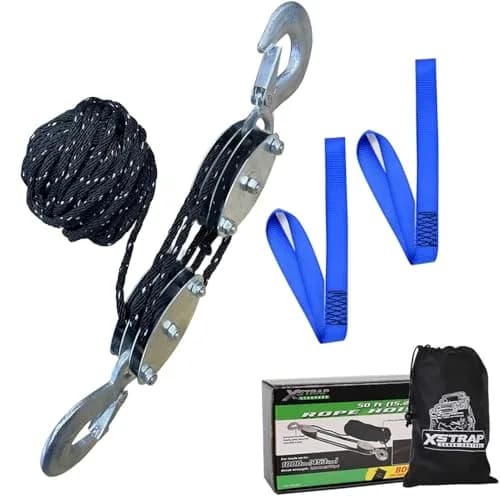 XSTRAP STANDARD Heavy-Duty 50 FT Reflective Rope Hoist Pulley System with 1000lb Capacity | 15.2m (50 ft) Black thumbnail 1