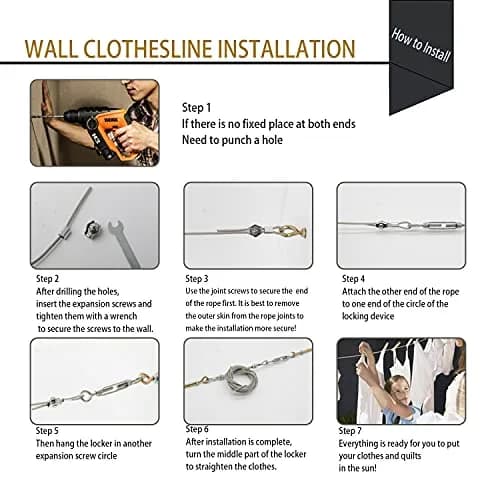MHY 32ft (9.75m) Heavy Duty Stainless Steel Clothesline | Retractable System for Outdoor/Indoor Drying thumbnail 5