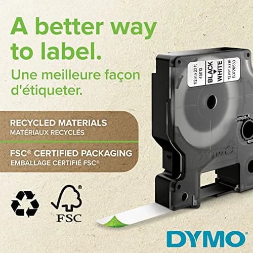 DYMO D1 Labels for LabelManager & LabelWriter Duo, 1/2-Inch x 23-Foot Rolls, Black Print on White, Self-Adhesive, Pack of 4 thumbnail 2