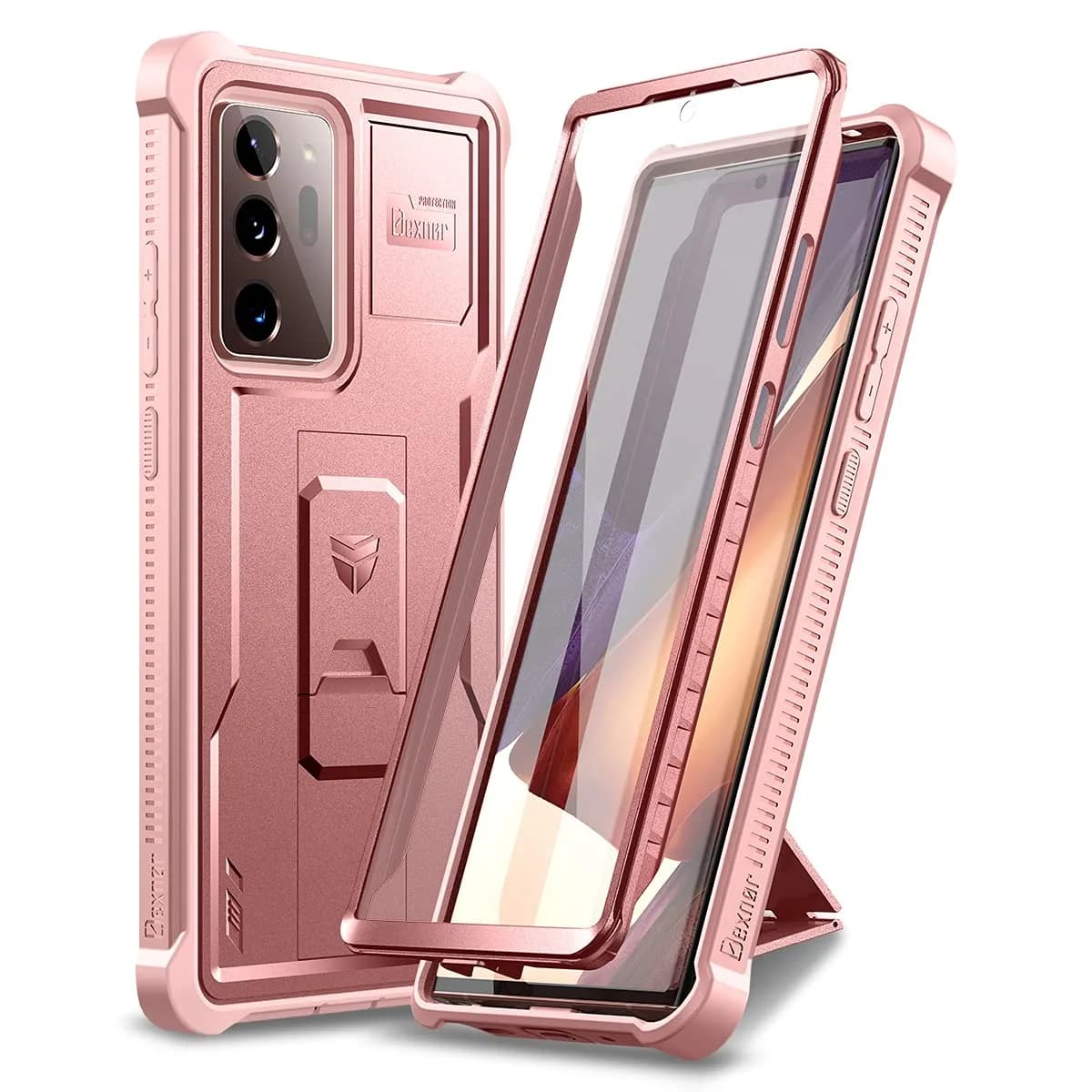 Dexnor Galaxy Note 20 Ultra 5G Case | Built-in Screen Protector & Kickstand | Heavy Duty Shockproof Black — Rose Gold