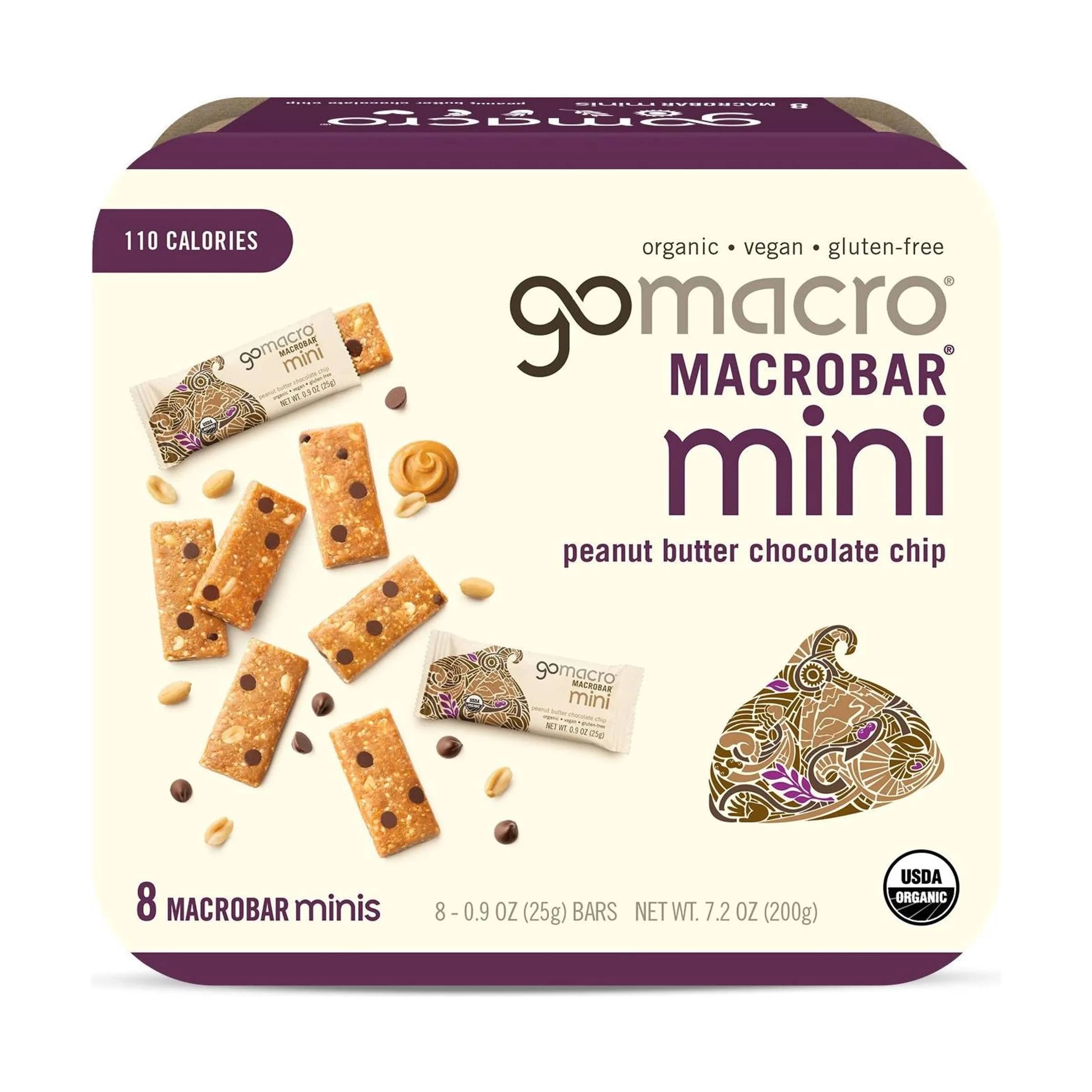 GoMacro Organic Peanut Butter Chocolate Chip Mini MacroBars 8 Pack | Vegan & Gluten-Free Snack - main product image