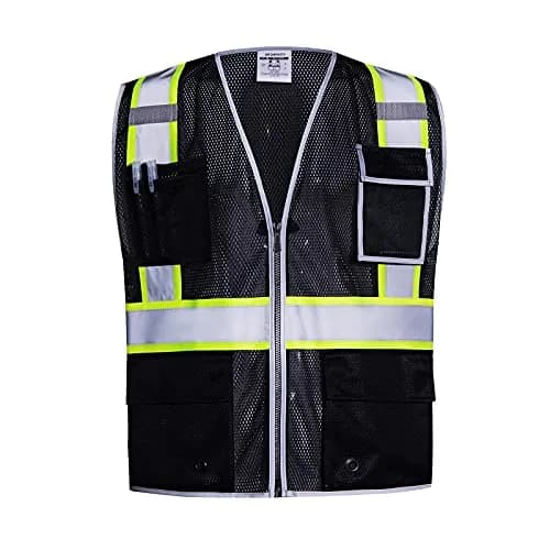 SKSAFETY Black Safety Vest with Zipper and Reflective Strips, Class 2 ANSI/ISEA Standard, 3XL thumbnail 1