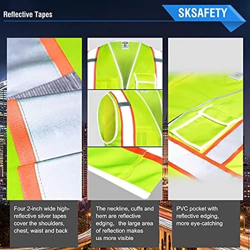 SKSAFETY Class 2 High Visibility Safety Vest XL | ANSI/ISEA 107-2020 Compliant with 360° Reflective Strips thumbnail 4