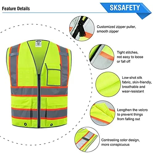 SKSAFETY Class 2 High Visibility Safety Vest XL | ANSI/ISEA 107-2020 Compliant with 360° Reflective Strips thumbnail 5