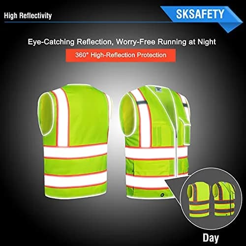 SKSAFETY Class 2 High Visibility Safety Vest XL | ANSI/ISEA 107-2020 Compliant with 360° Reflective Strips thumbnail 2