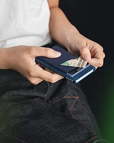 VULKIT Navy Pop Up Card Holder Wallet with Money Pocket & RFID Blocking Slim Metal Card Case thumbnail 4