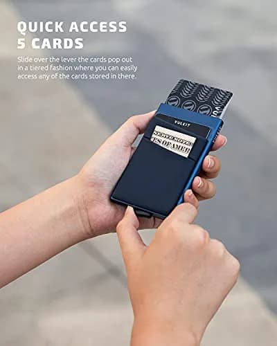 VULKIT Navy Pop Up Card Holder Wallet with Money Pocket & RFID Blocking Slim Metal Card Case thumbnail 2