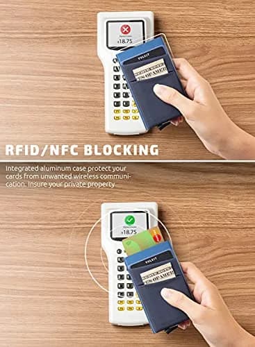 VULKIT Navy Pop Up Card Holder Wallet with Money Pocket & RFID Blocking Slim Metal Card Case thumbnail 3