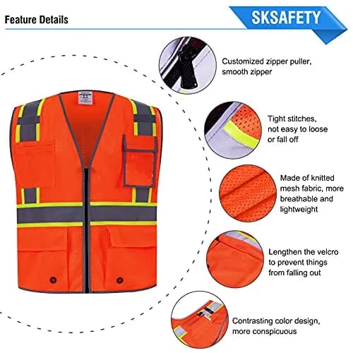 SKSAFETY High Visibility Class 2 Safety Vest Orange 2XL | ANSI/ISEA 107-2020 Compliant thumbnail 5
