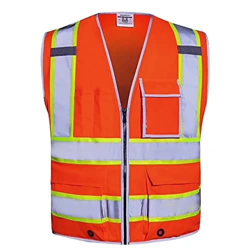 SKSAFETY Orange Class 2 High Visibility Safety Vest with Zipper & 10 Pockets | ANSI/ISEA Standard, 0.27 kg (0.5 lb) thumbnail 1