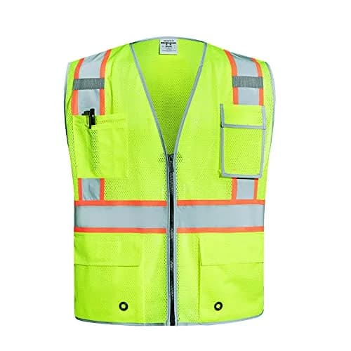 SKSAFETY High Visibility Safety Vest with Zipper and Reflective Strips, Class 2 ANSI/ISEA Standard, 5XL Lime thumbnail 1
