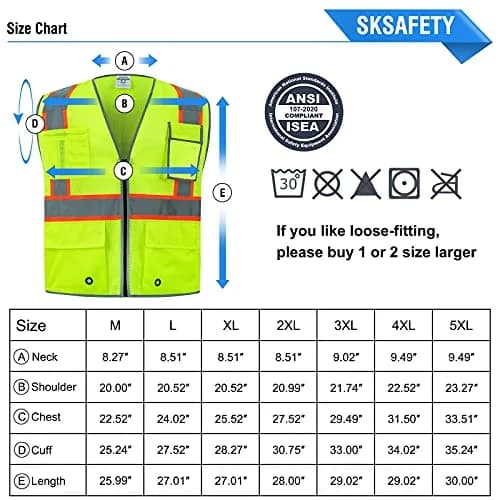 SKSAFETY High Visibility Safety Vest with Zipper and Reflective Strips, Class 2 ANSI/ISEA Standard, 5XL Lime thumbnail 7