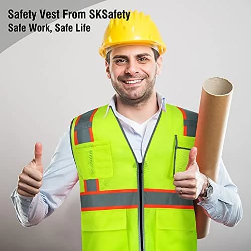 SKSAFETY High Visibility Safety Vest with Zipper and Reflective Strips, Class 2 ANSI/ISEA Standard, 5XL Lime thumbnail 9