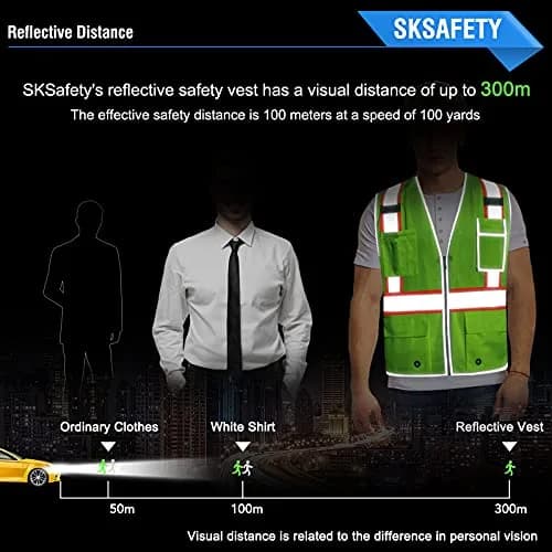 SKSAFETY High Visibility Safety Vest with Zipper and Reflective Strips, Class 2 ANSI/ISEA Standard, 5XL Lime thumbnail 3