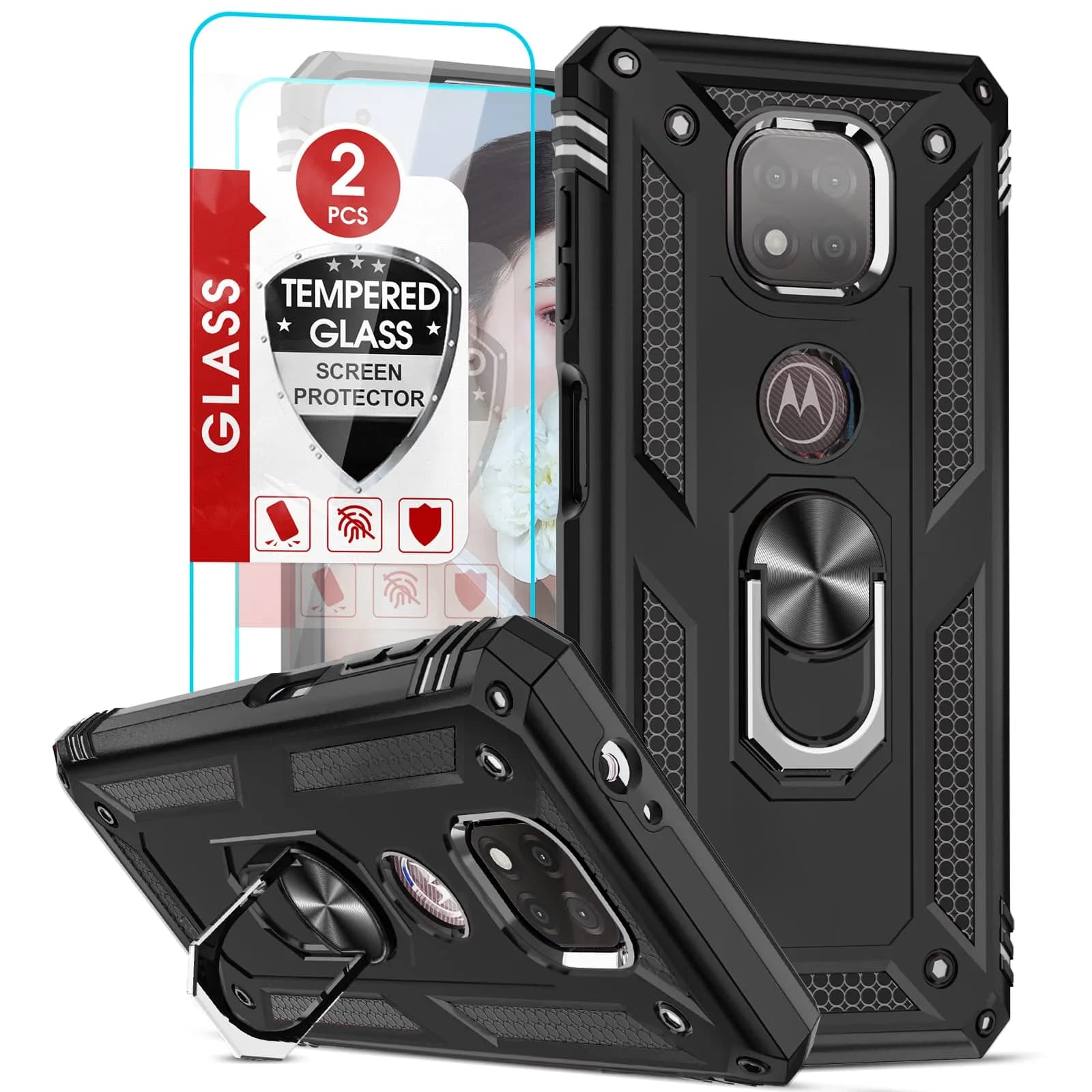 LeYi for Moto G Stylus 2021 Case 4G | Heavy Duty Shockproof & Stand Black — Black