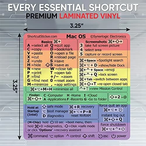 Synerlogic Mac OS Shortcuts Sticker | Laminated Vinyl MacBook Cheatsheet for macOS | Rainbow Edition (3.25 x 3.25 inches) thumbnail 4